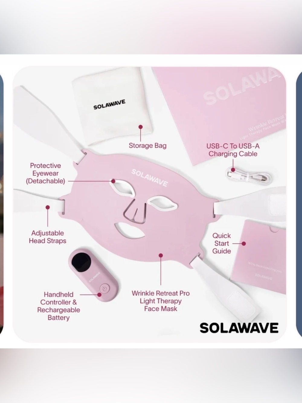Solawave Pink Wrinkle Retreat Pro Light Therapy Face Mask